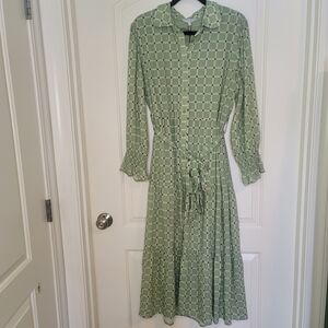 Taylor Tillman Green Cotton Linen Midi Dress Cottagecore